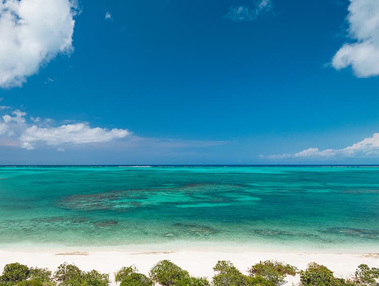 The turquoise water and white sand of a Beach Enclave shoreline